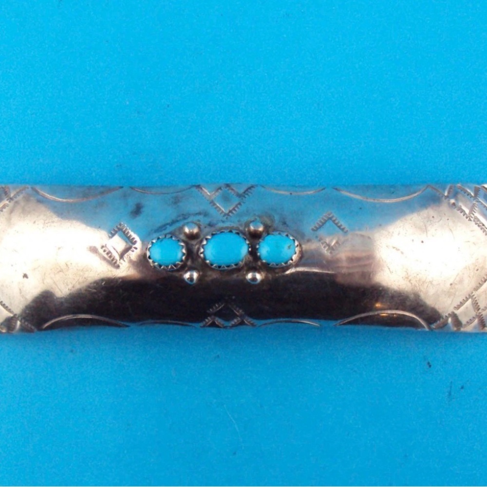 Native American Made Vintage Silver and Turquoise Hair Barrette💘